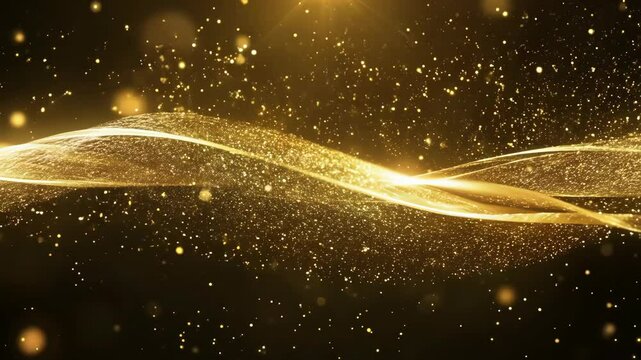 A gold ribbon with glitter on it. The ribbon is long and curvy. The glitter is scattered all over the ribbon