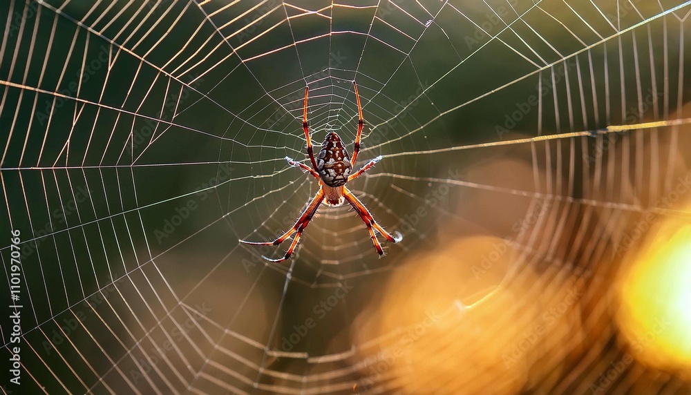 Wall mural a close-up of a delicate spider spinning its intricate web