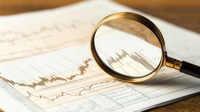 Magnifying glass focusing on words Economic Risk in a financial document, investment analysis