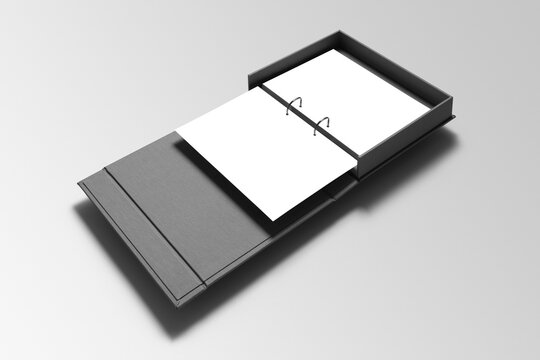 An open binder reveals a neatly secured A4 letterhead mockup, showcasing a polished design with a professional layout and metallic ring clips.