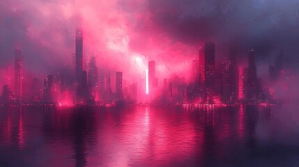 Futuristic Digital Cityscape Filling the Progress Bar with Vibrant Lights and Atmospheric Glow