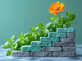 Flower Blooming as Progress Bar Fills Symbolizing Natural Growth and Slow Unfolding of Progress