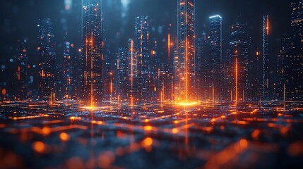 Obraz premium Futuristic Digital Cityscape Symbolizing Progress Bar Loading and Urban Development