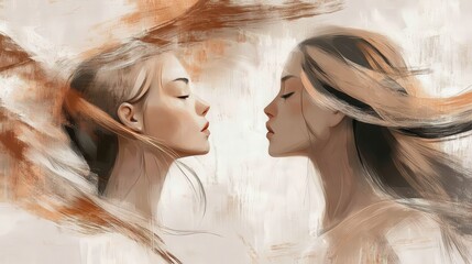 Artistic profile of two women facing each other.