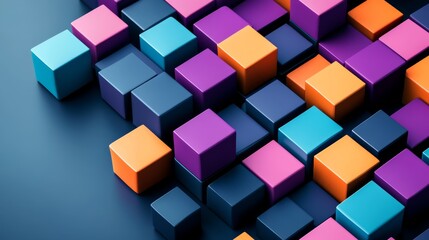 Obraz premium A vibrant 3D image with glowing neon cubes creating a modern design.