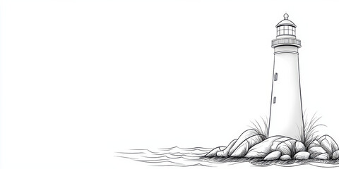 lighthouse stands on rocky shore with gentle waves nearby