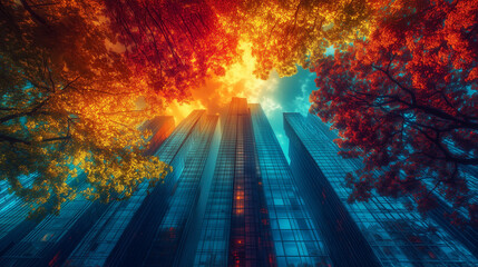 Autumn Leaves and Sunlight Rays