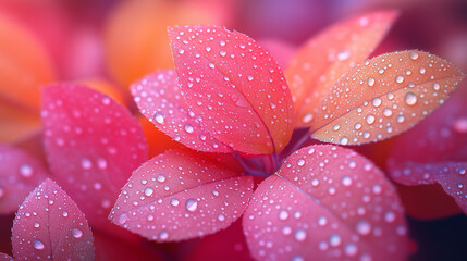 Pink Leaves with Dewdrops