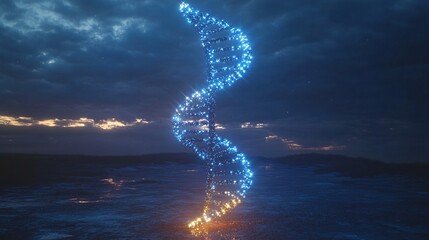 Obraz premium Glowing 3D DNA Helix in Futuristic Blue Environment