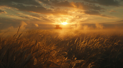 Sunlit Wheat Field with Storm Clouds