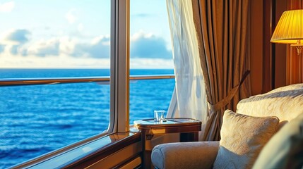 Fototapeta premium Luxurious Cruise Ship Cabin Ocean View
