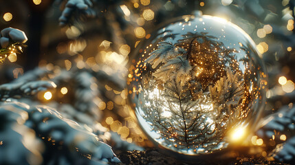 Frosted Snow Globe with Golden Lights