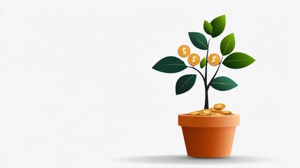 of a growing money tree plant in a pot symbolizing the concept of building financial wealth and prosperity through sustainable investment strategies and planning for the future