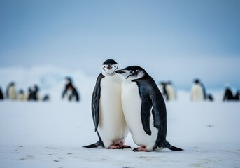 Fototapeta premium Antarctic Penguin Couple in Snowy Landscape