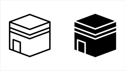 Kaaba icon set. Saudi Arabia stone building or mecca landmark symbol on white background