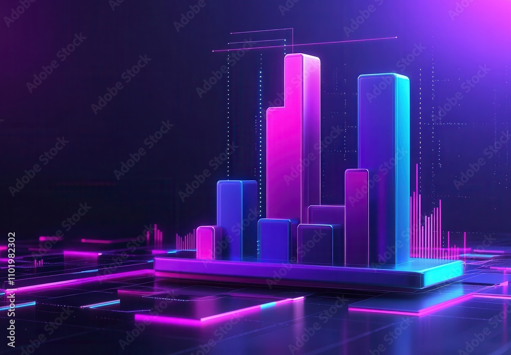 Poster vibrant digital data visualization with colorful 3d bar graphs and abstract patterns representing an