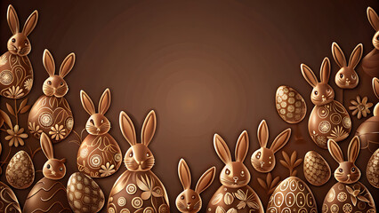 Chocolate Background with Elegant Foil Bunny Patterns and Copy Space. Perfect for: Easter, Holiday promotions, Confectionery advertising