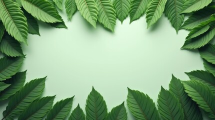 Floral frame template. Green leaves border. Leaf frame banner