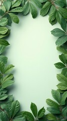 Fototapeta premium Floral frame template. Green leaves border. Leaf frame banner