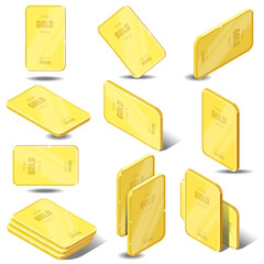 A collection of isometric gold bars arranged on a white background
