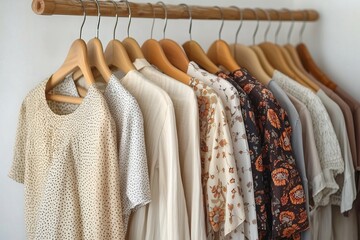 Obraz premium Women's summer clothing and accessories on clothes rack