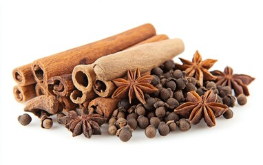 Cloves, anise and cinnamon isolated on white background