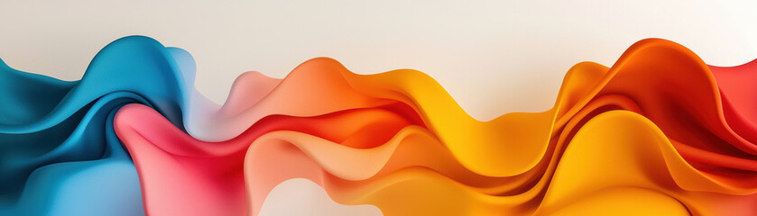 A vibrant wave of colorful fabric flows seamlessly, blending shades of blue, pink, orange, and yellow against a neutral background.