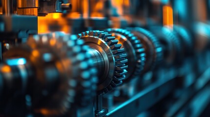 Close-up of interlocking gears in a machine, showcasing industrial mechanics.