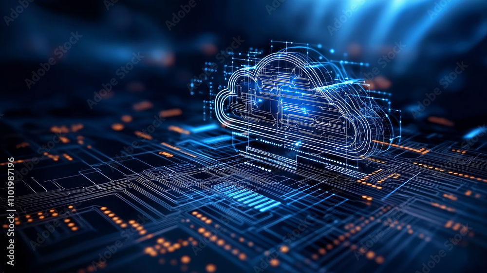 Poster digital cloud network connecting devices and systems with technology