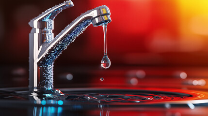 shiny faucet dripping water creates serene atmosphere