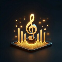 3D Render orange and yellow neon light music icon.

