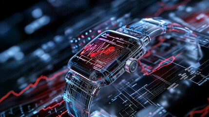 futuristic wearable health device monitoring vital signs and data