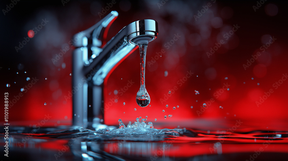 Aufkleber moody capture of dripping faucet with water splashes