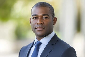 Confident business professional wearing navy suit for official portrait