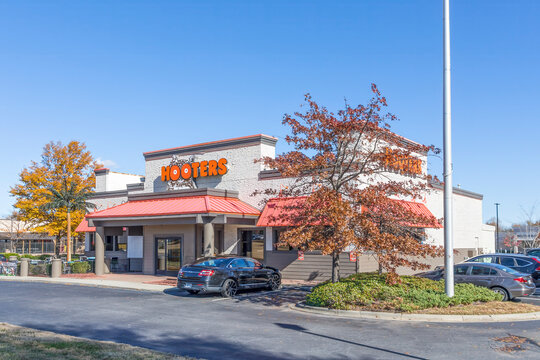 CHARLOTTE, NC, USA- 24 NOV 2019: A Hooters restaurant storefront.