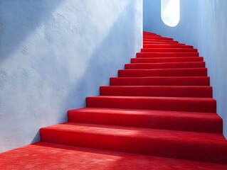 Fototapeta premium The red-carpeted stairs symbolize societal recognition and opportunities. Each step reflects graceful growth, a journey of honor and pride, and a dream fulfilled with beauty and success.
