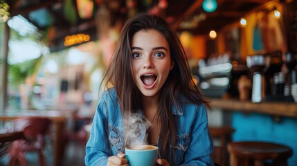 Joyful Woman Enjoying Coffee Moment