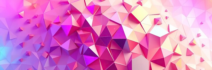 Obraz premium Geometric shapes in shimmering metallic colors arranged in a mosaic pattern on a gradient background with a mix of bright and pastel hues, mosaic design, rainbow effect, colorful geometry