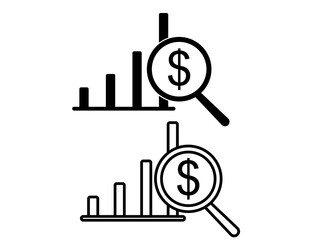 Financial analysis, business analysis concept, magnifier glass with bar graph. Analytics icon. Business financial forecast. Observation. Estimate. Budget graph. Predictive analytics. Stats icon