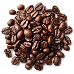Naklejka premium Coffee beans on a white background, top view, high-quality photography, detailed stock photo.
