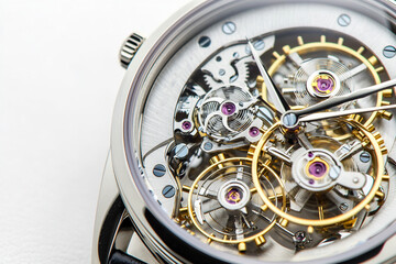 Intricate details of a luxury mechanical watch from close up