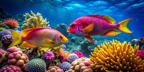 Vibrant Coral Reef with Colorful Fish Under Water