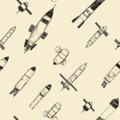 Spacecraft Pattern - Vintage Style Illustration