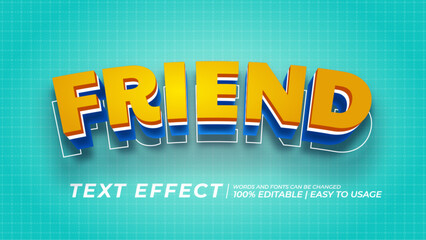 Friend text effect with yellow blue 3D style