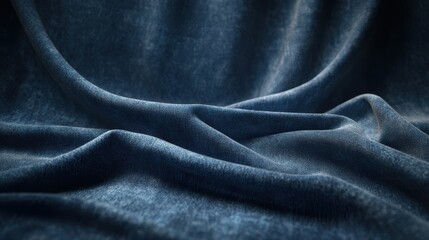 Obraz premium Soft, textured fabric drapes elegantly, showcasing deep blue hues and subtle patterns, Ideal for fashion, interior design, or textile industry use
