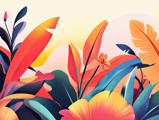 Fototapeta premium Bright red and soft yellow tropical sunset, ideal for a warm and vibrant tropical evening retreat