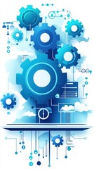 Fototapeta premium A blue and white image of gears and a clock