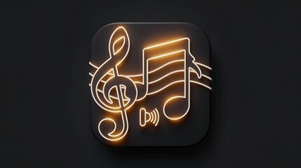 3D Render orange and yellow neon light music icon.
