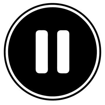 A simple black circular button with a white pause symbol, conveying a sense of calm and control, isolated on a transparent background