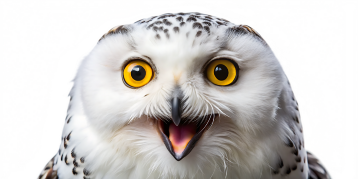 surprised white owl isolated on white background as transparent. PNG. AI GENERATED